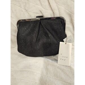 A New Day Black Glitter Clutch Crossbody Formal Handbag Chain Strap Purse NWT 44